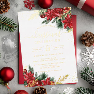 Invitation En Aluminium Fête de Noël de la feuille d'or rouge