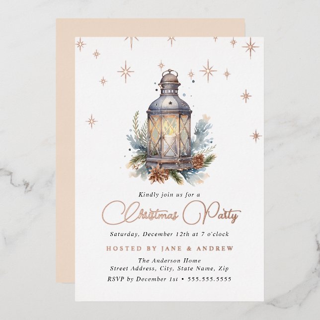 Invitation En Aluminium Fête de Noël de la lanterne Shimmer (Recto/Verso)