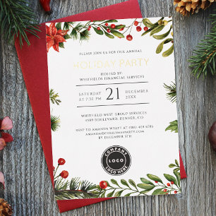 Invitation En Aluminium Fête de Noël de l'entreprise en or festive