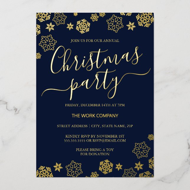 Invitation En Aluminium Fête de Noël de l'entreprise Marine Gold Snowflake (Recto)