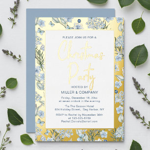 Invitation En Aluminium Fête de Noël d'entreprise Bleu papillon Floral