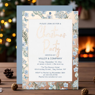 Invitation En Aluminium Fête de Noël d'entreprise Floral Papillon Bleu