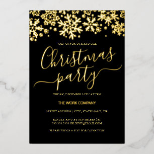 Invitation En Aluminium Fête de Noël d'entreprise Snowflake Black Gold