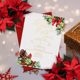 Invitation En Aluminium Fête de Noël élégante avec fleurs de houx