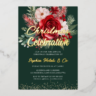 Invitation En Aluminium Fête de Noël Florale Gold Foil