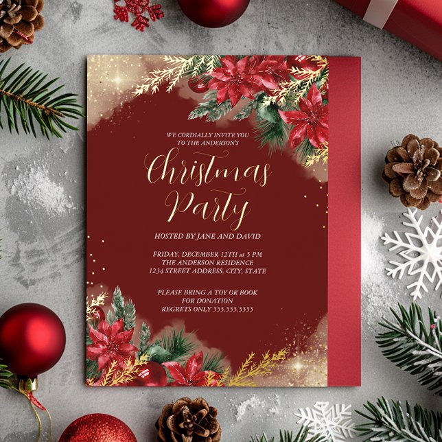 Invitation En Aluminium Fête de Noël Red Gold Green Foliing (Créateur téléchargé)