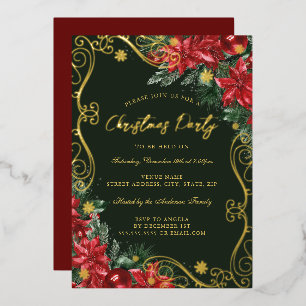 Invitation En Aluminium Fête de Noël Tourbillon Fleur Vert Rouge Festive