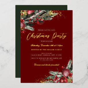 Invitation En Aluminium Fête de Noël traditionnelle avec feuillage doré sc