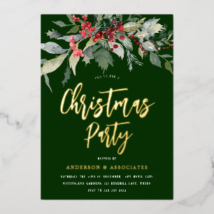 Invitation En Aluminium Fête de Noël verte et dorée festive