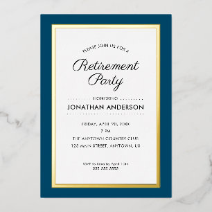 Invitation En Aluminium Fête de retraite bleu foncé et feuille d'or