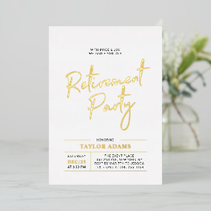 Invitation En Aluminium Fête de retraite écriture moderne brosse or