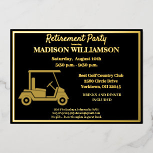 Invitation En Aluminium Fête de Retraite Golf Real Gold