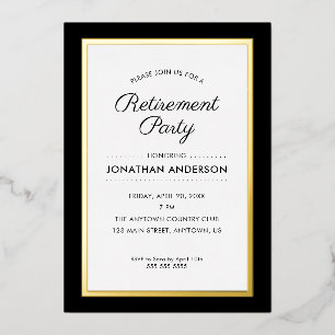 Invitation En Aluminium Fête de retraite Noir et Or