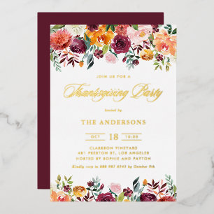 Invitation En Aluminium Fête de Thanksgiving Fleurs d'Automne Aquarelle