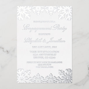 Invitation En Aluminium Fête d'engagement Silver Winter Snowflake