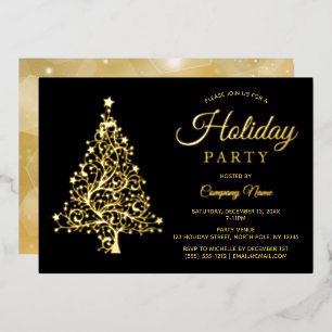 Invitation En Aluminium Fête d'entreprise de Noël de l'Arbre d'Or Noir