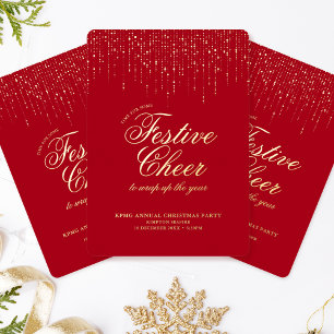 Invitation En Aluminium Fête d'entreprise de Noël Joie festive Rouge Or