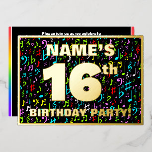 Invitation En Aluminium Fête des 16 ans — Symboles musicaux colorés et amu