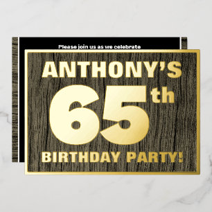 Invitation En Aluminium Fête des 65 ans : Motif gras et faux bois veiné