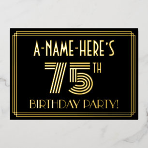Invitation En Aluminium Fête des 75 ans — Style Art Déco “75” + Nom