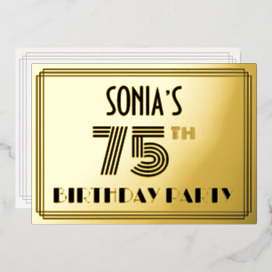 Invitation En Aluminium Fête des 75 ans — Style Art Déco “75” & Nom