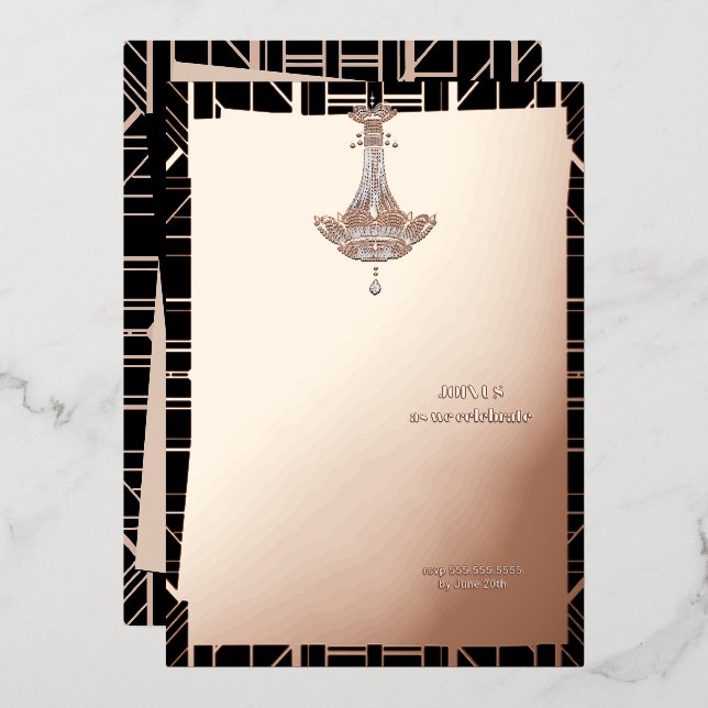 Invitation En Aluminium Fête des mariées classique ROSE OR Gatsby Flapper (Recto/Verso)