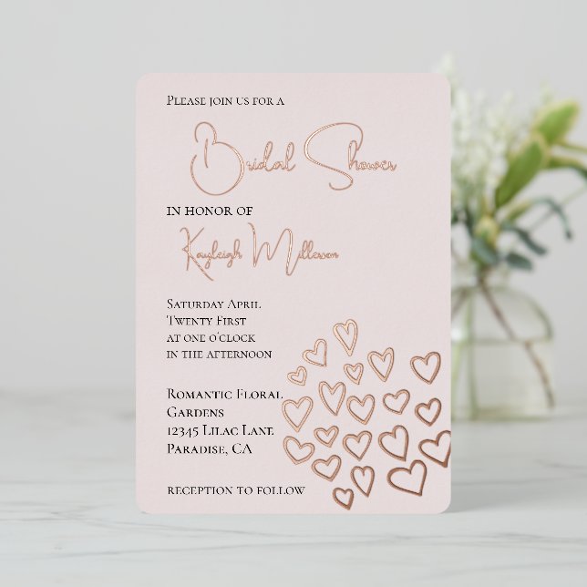 Invitation En Aluminium Fête des mariées de Coeurs Doux Roses (Debout devant)