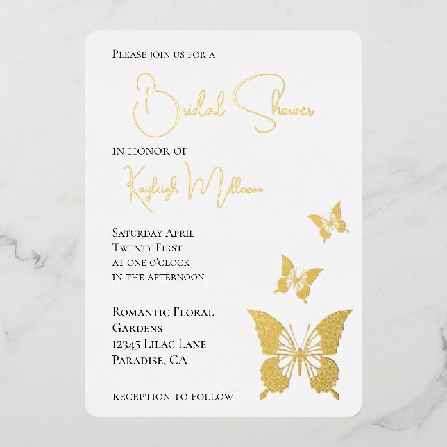 Invitation En Aluminium Fête des mariées de papillons de diamants de glam (Recto)