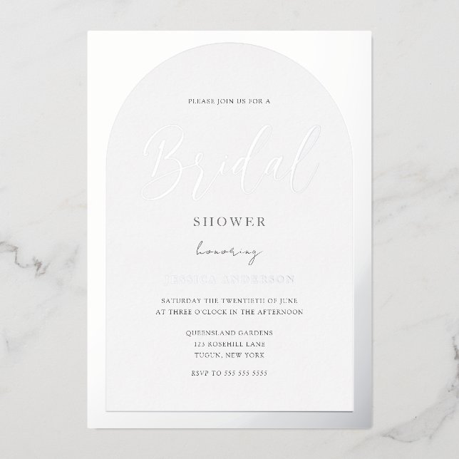 Invitation En Aluminium Fête des mariées de script Arch Arch Arch Silver M (Recto)