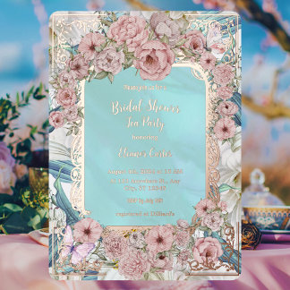 Invitation En Aluminium Fête des mariées de thé vintage Blue Peony