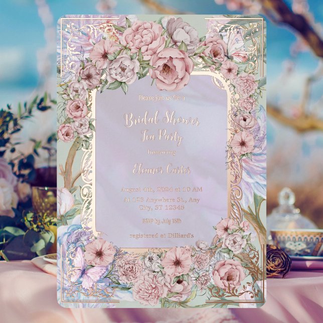 Invitation En Aluminium Fête des mariées de thé vintage Lavender Peony (Créateur téléchargé)