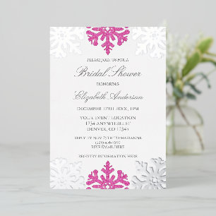 Invitation En Aluminium Fête des mariées d'hiver Silver Pink Snowflake