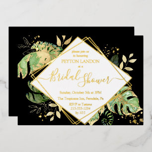 Invitation En Aluminium Fête des mariées élégante Tropical Black & Gold
