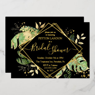 Invitation En Aluminium Fête des mariées élégante Tropical Black & Gold