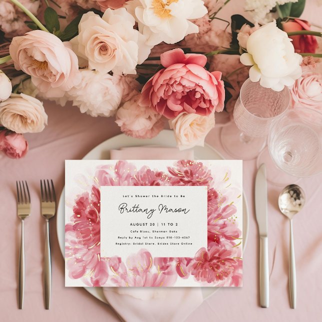 Invitation En Aluminium Fête des mariées en fleurs roses or (Créateur téléchargé)