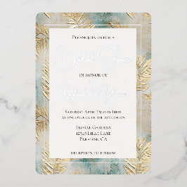 Invitation En Aluminium Fête des mariées Feuille Tropical Aqua Gold