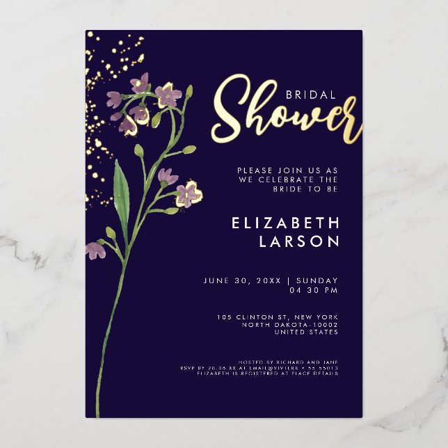 Invitation En Aluminium Fête des mariées Fleur sauvage Gold Foil (Recto)