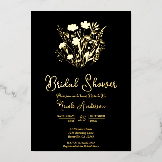 Invitation En Aluminium Fête des mariées Fleur sauvage Real Gold Garden (Recto)