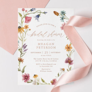 Invitation En Aluminium Fête des mariées Fleur sauvage rose Elégante Gold