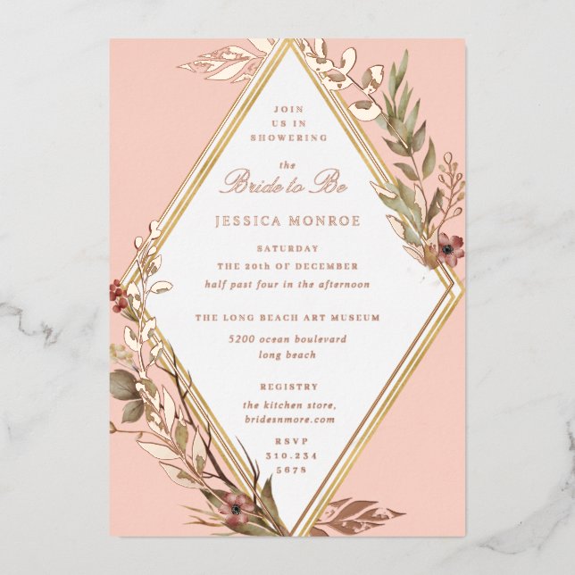 Invitation En Aluminium Fête des mariées florale romantique diamant (Recto)