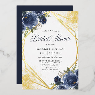 Invitation En Aluminium Fête des mariées géométrique bleu floral marine