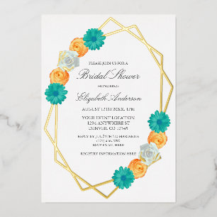 Invitation En Aluminium Fête des mariées géométrique Turquoise orange