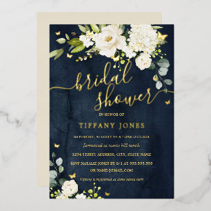 Invitation En Aluminium Fête des mariées Marine Champagne Floral Gold