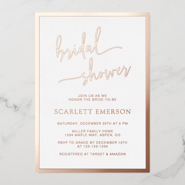 Invitation En Aluminium Fête des mariées rose Gold Script (Recto)