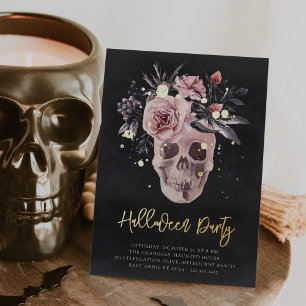Invitation En Aluminium Fête d'Halloween au crâne floral
