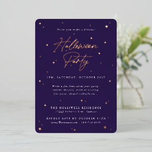 Invitation En Aluminium Fête d'Halloween aux étoiles dispersées Violet + O