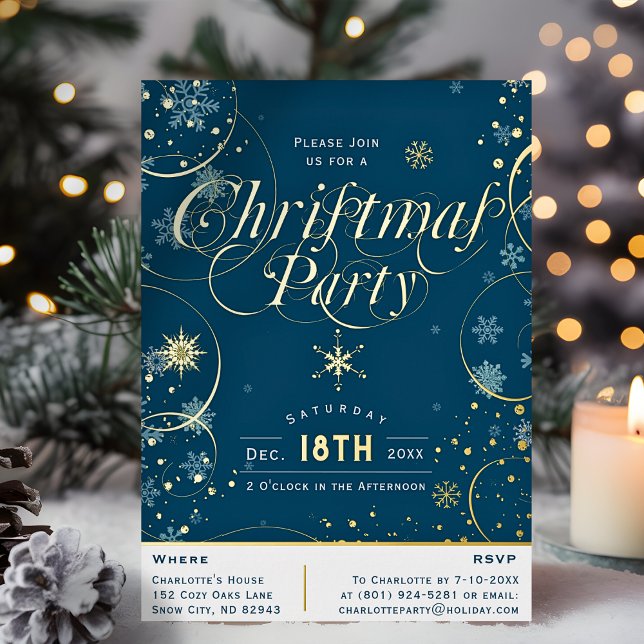 Invitation En Aluminium Fête d'hiver Marine Blue Snowflacon fête de Noël (Créateur téléchargé)