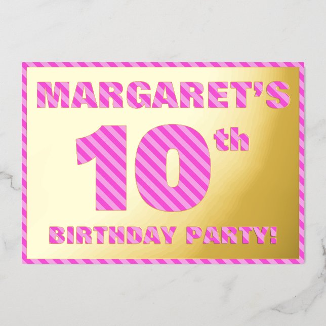 Invitation En Aluminium Fête du 10e anniversaire — Audacieux, amusant, ros (Recto)