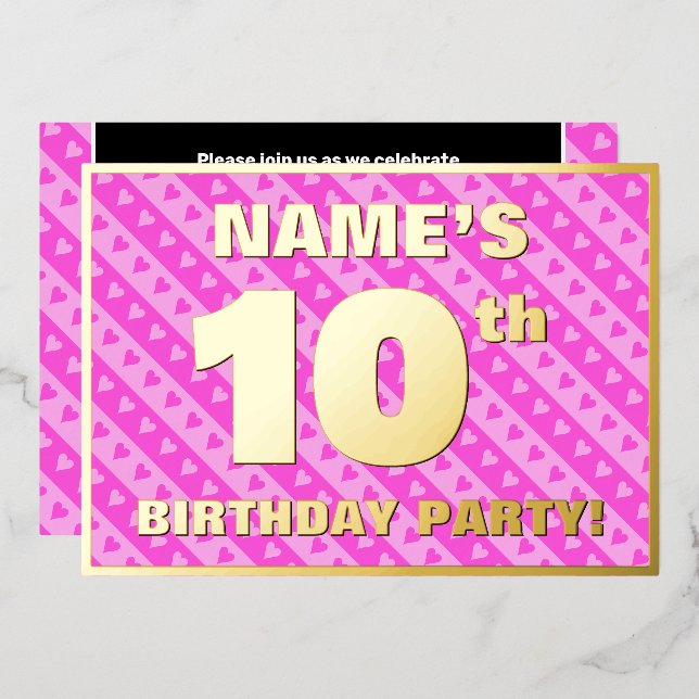 Invitation En Aluminium Fête du 10e anniversaire — Coeurs roses amusants e (Recto/Verso)