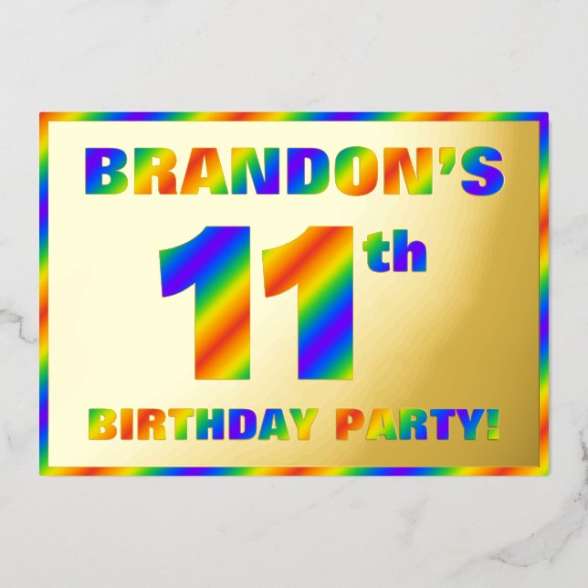 Invitation En Aluminium Fête du 11e anniversaire — Amusant, Rainbow Spectr (Recto)